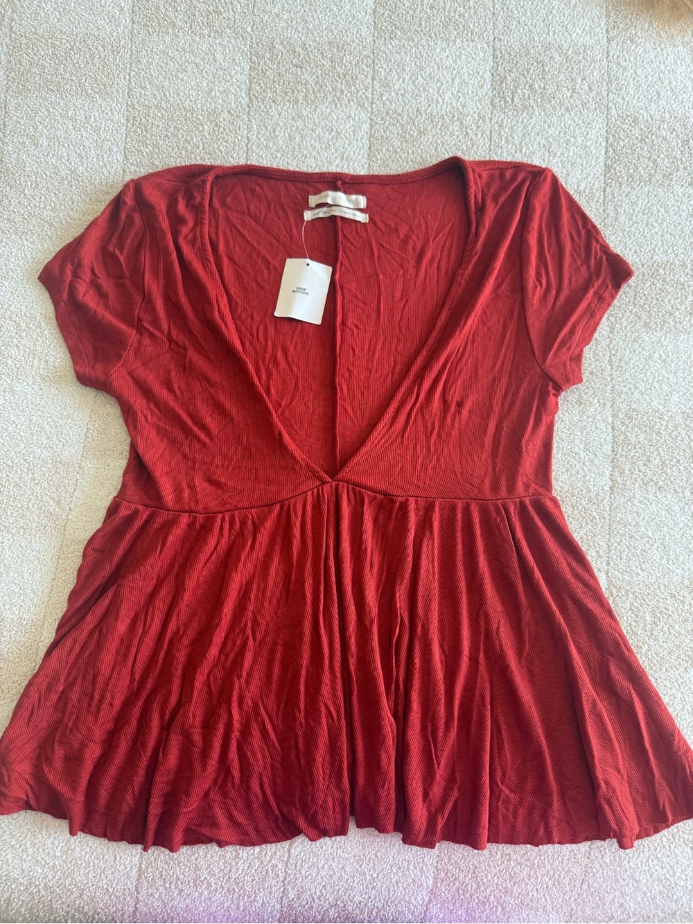 Urban Outfitters Deep V Short Sleeve Tunic in Red